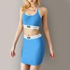 Set; Contrast Cropped Halter Top + Mini Pencil Skirt