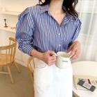 Puff-shoulder Stripe Shirt Blue - One Size