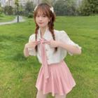 Short-sleeve Double-breasted Frill Trim Shirt / Mini A-line Skort