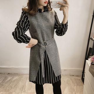 Set: Striped Shirtdress + Sleeveless Slit Top