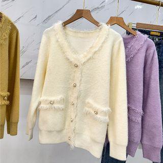 V-neck Fringe Wool Cardigan