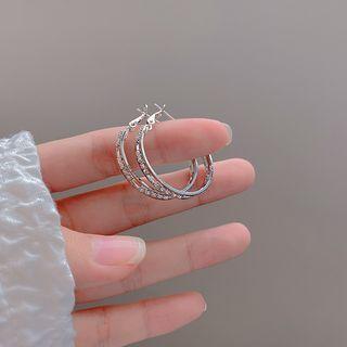 Sterling Silver Cz Layered Hoop Earring E5039 - Silver - One Size