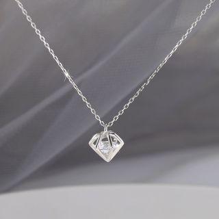925 Sterling Silver Diamond Caged Rhinestone Pendant Necklace As Shown In Figure - One Size