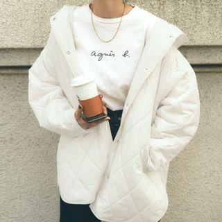 Quilted Hooded Button-up Jacket White - One Size