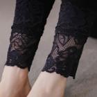 Fleece-lined Lace Trim Leggings Black - Xl