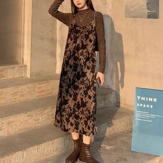 Long-sleeve Top / Print Midi A-line Overall Dress