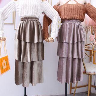 Layered Velvet A-line Skirt