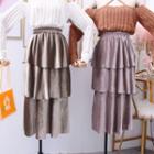 Layered Velvet A-line Skirt