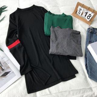 Long-sleeve Striped Trim T-shirt Dress