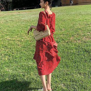 Long-sleeve Patterned A-line Midi Tiered Dress / Midi Skirt