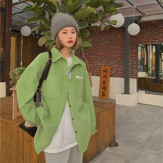 Corduroy Plain Loose-fit Blouse Green - One Size