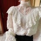 Mock-neck Lace Blouse Milky Almond - One Size