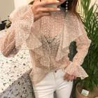 Mock-neck Ruffled Mesh Top