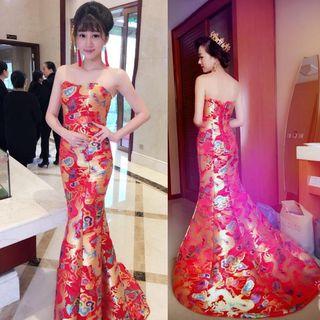 Strapless Embroidery Mermaid Evening Gown