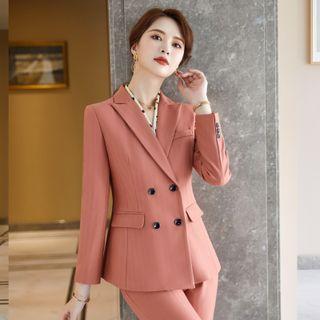 Double-breasted Blazer / Dress Pants / Mini Skirt / Blouse / Set
