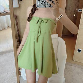 Tie Neck Plain Tube Dress