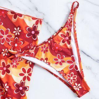 Set: Floral Bandeau Top + Bottom + Cover-up