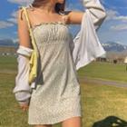 Tie-shoulder Floral Print Ruffled-trim Mini Dress
