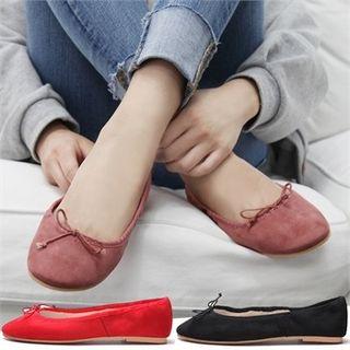 Ribbon Faux-suede Ballerina Flats