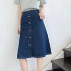 Button-up Denim Pencil Skirt