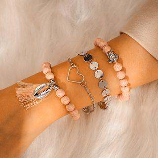 Set Of 4: Tassel Bead / Alloy Heart / Disc Bracelet (assorted Designs) C07308 - One Size