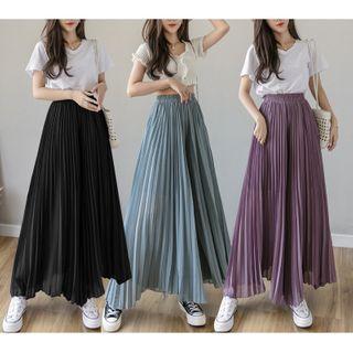Cropped Accordion-pleat Wide-leg Pants