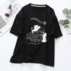 Short-sleeve Cat T-shirt Black - One Size