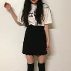Lettering Short Sleeve T-shirt / Scallop Hem A-line Skirt