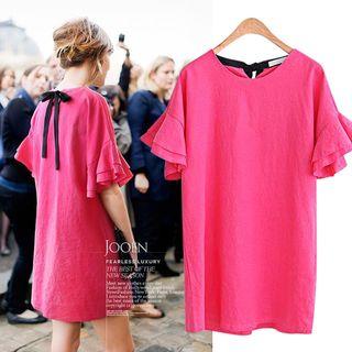 Flared Short Sleeve Tie-back Shift Dress