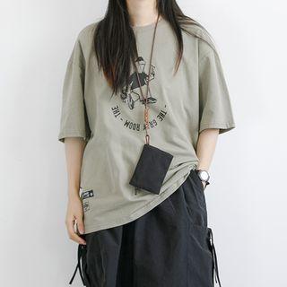 Round Neck Cartoon Print Short Sleeve Tee