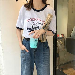 Printed Short Sleeve T-shirt As Shown In Figure - One Size