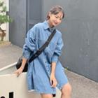 Dual-pocket Longline Denim Shirt