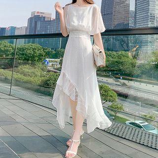 Short-sleeve Asymmetrical A-line Slit Dress
