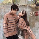 Couple Matching Turtleneck Striped Sweater Stripes - Brown - One Size