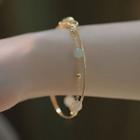 Faux Gemstone Bead Layered Alloy Bracelet 1pc - Gold & Light Green - One Size