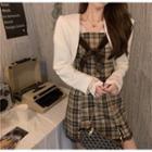 Cropped Blazer / Lace Top / Plaid Spaghetti Strap Dress