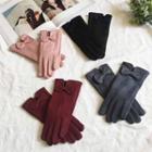 Faux-suede Bow-accent Gloves
