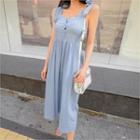 Tie-strap Button-front Long Dress