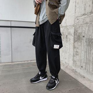 High-waist Drawstring Applique Cargo Pants