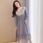 Long-sleeve Floral Panel Lace Ruffle Dress