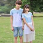 Couple Matching Stripe Panel Short-sleeve T-shirt / Short-sleeve Tulle Dress