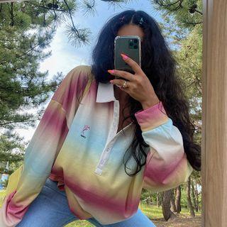 Printed Dyed Oversized Polo Shirt