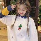 Embroidered Color Block Oversize Hoodie