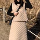 Quilted Vest / Quilted A-line Midi Skirt
