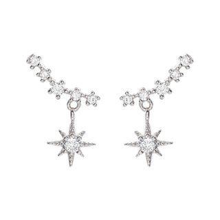 925 Sterling Silver Rhinestone Star Drop Earring 1 Pair - Silver - One Size