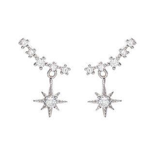 925 Sterling Silver Rhinestone Star Drop Earring 1 Pair - Silver - One Size
