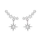 925 Sterling Silver Rhinestone Star Drop Earring 1 Pair - Silver - One Size
