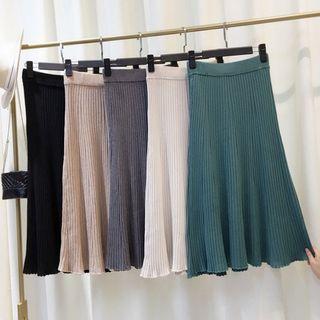 Midi A-line Ribbed Knit Skirt