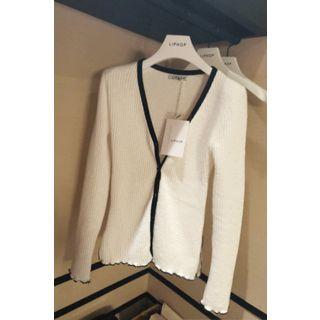 Contrast-trim Slit-side Cardigan