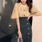 Short-sleeve Plain Blouse / A-line Skirt